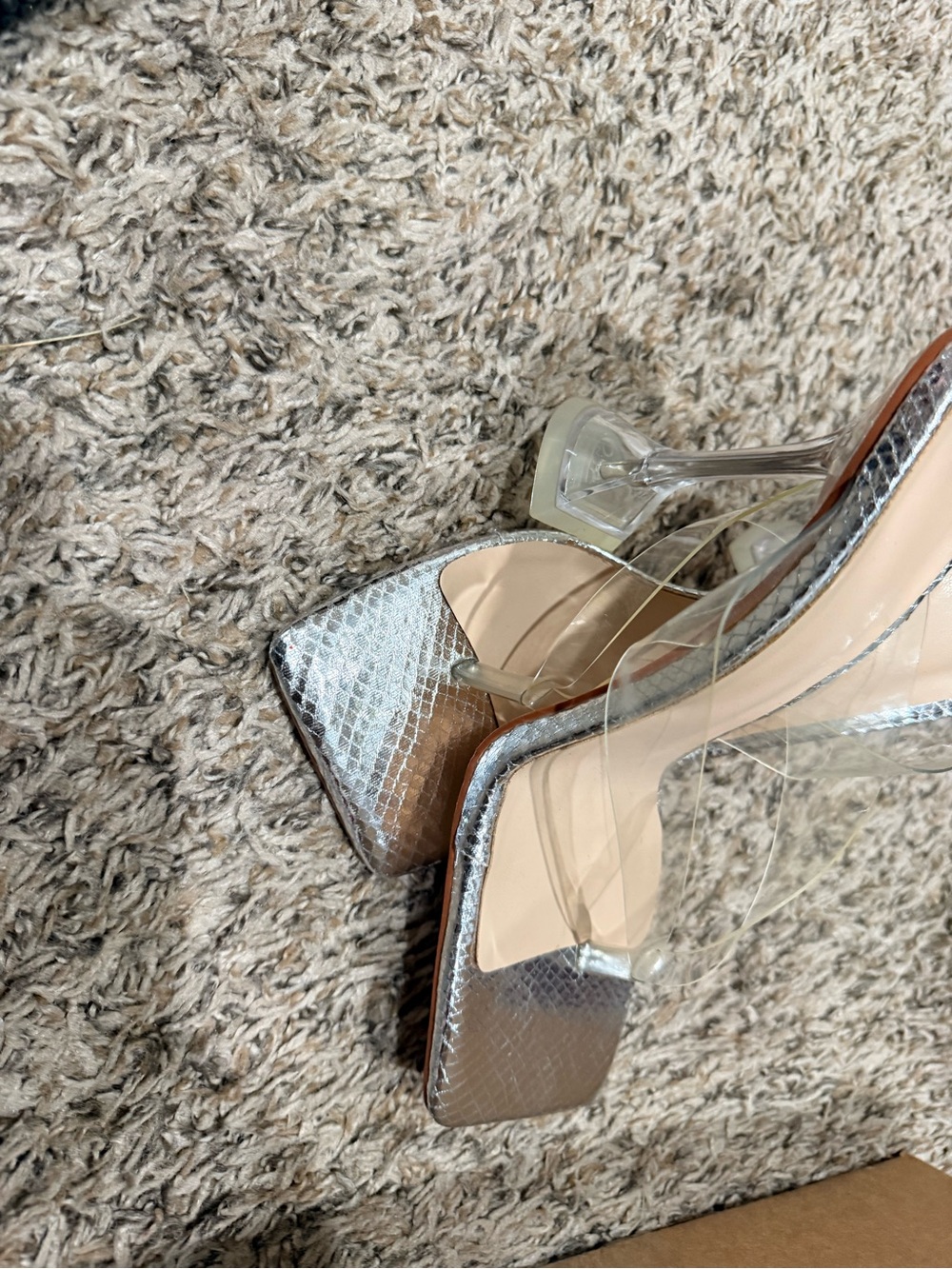 Clear-Strap Silver Square-Toe Women's Heeled Sandals - Picture 3 of 3